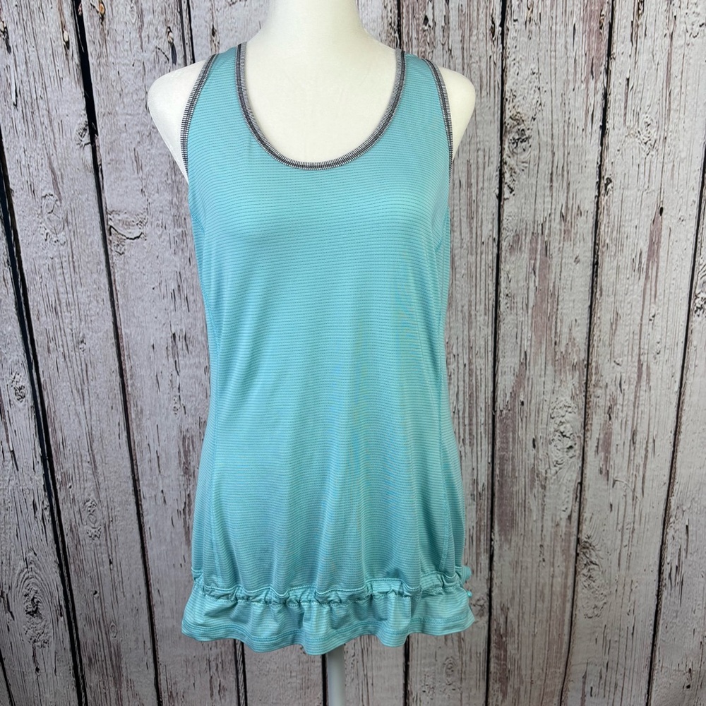 🍋Lululemon Aquamarine Ruched Tank Size 8 Racerback Bungee‎ Drawcord Lightweight